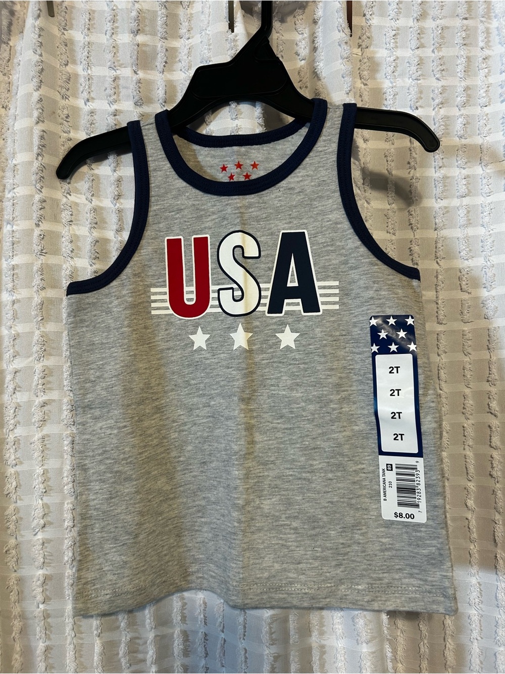 Toddler 2T Kids USA Grey Tank Top with Navy Trim
